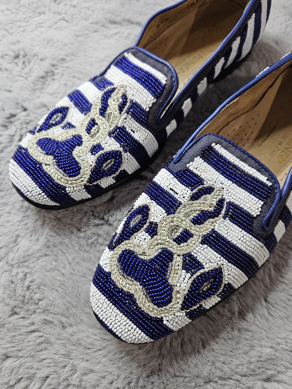 Women's Slip On Shoes Donald J Pliner Beaded Nautical Anchor Stripes Size 6.5